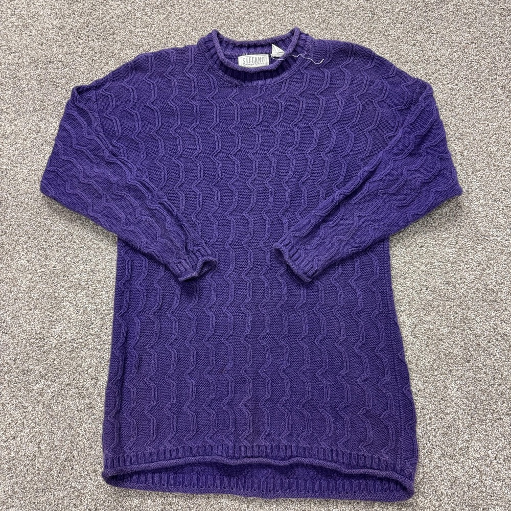 Stefano Sweater Womens S Purple Cable-Knit Crew Neck Long Sleeve Ramie Pullover